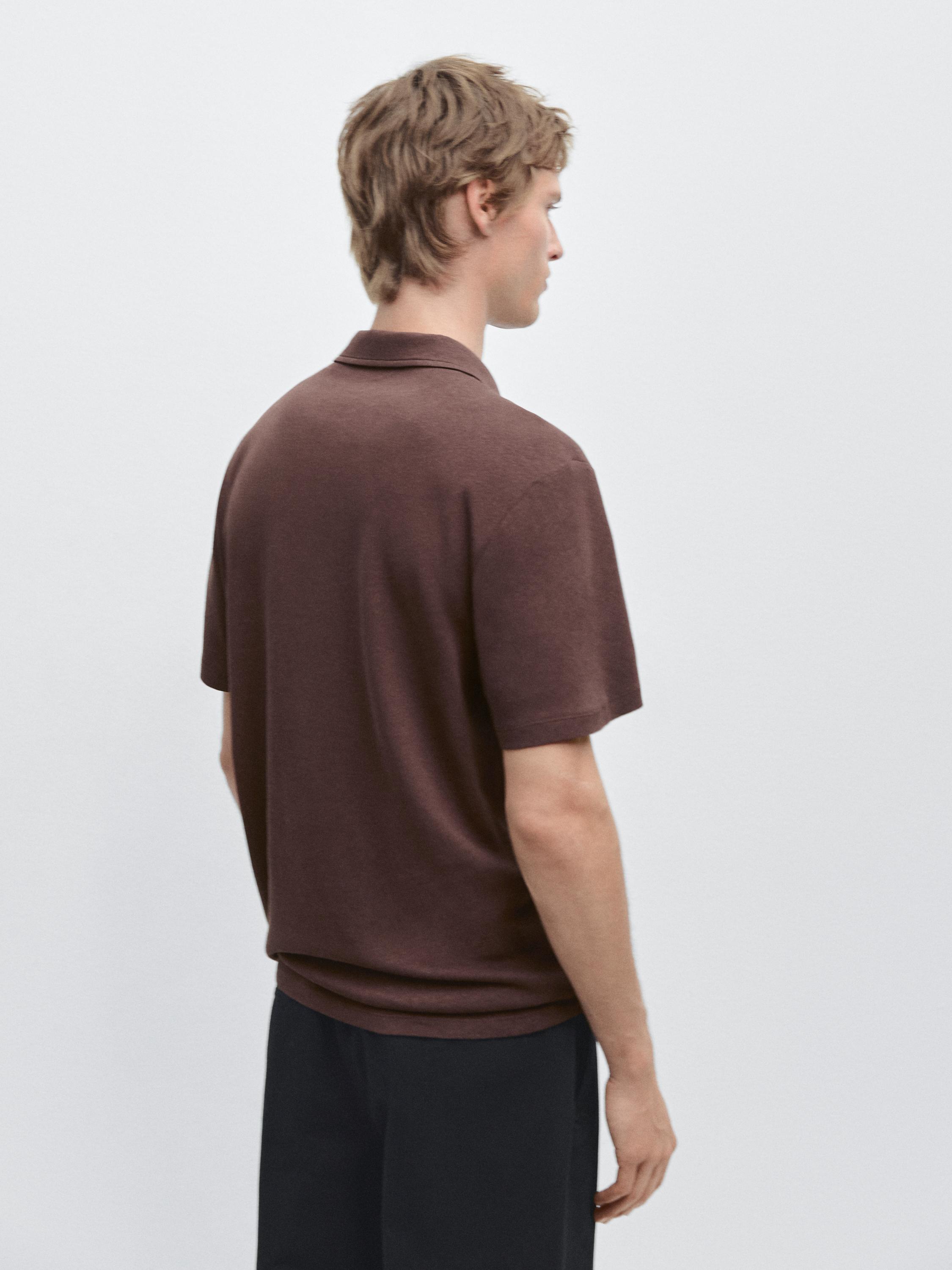 Linen and cotton short sleeve polo shirt